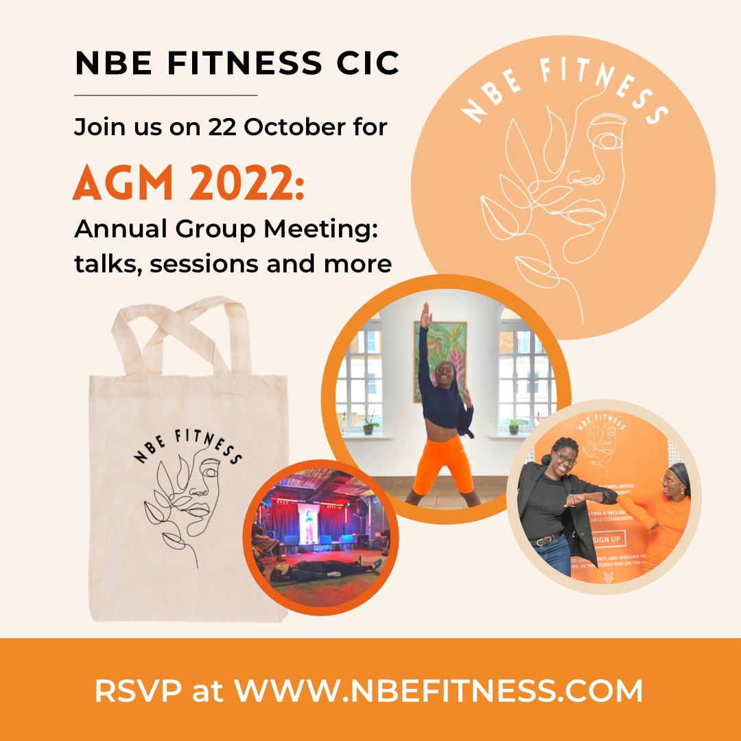 EVERYONE IS WELCOME 
At NBE FITNESS CIC First Annual Group Meeting

This is a hybrid event join online and in-person

RSVP TODAY: nbefitness.com/sessions

On the 22nd of October 2022
12- 5 PM GMT
Location TBC

#AGM2022 #inclusion #diversity #share #RT #wellbeing #health