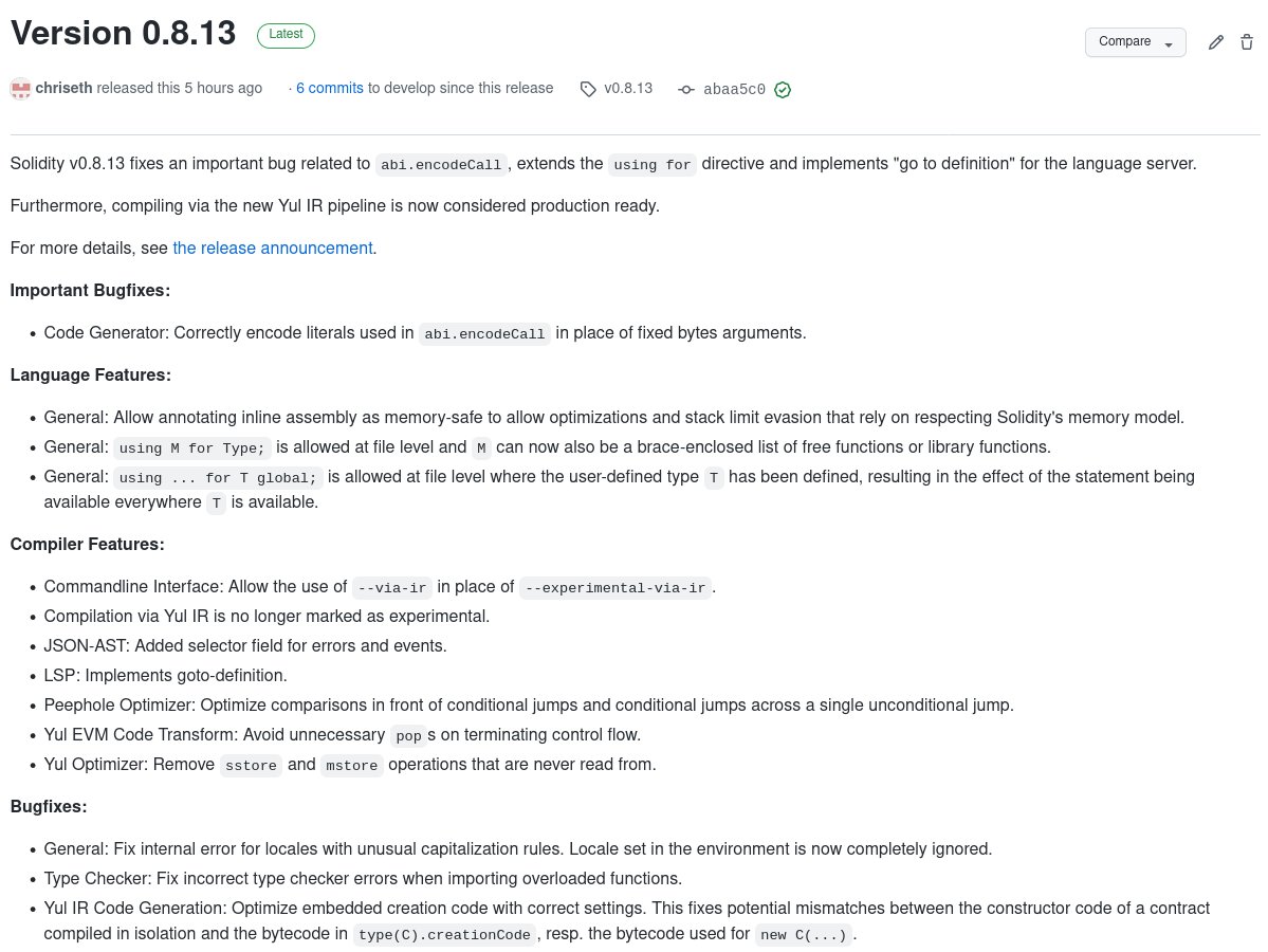 Solidity 0.8.13 has just been released!🥳 It fixes an important bug related to abi.encodeCall, extends the "using for" directive and implements "go to definition" for the LSP. We also consider compiling via Yul IR stable.
📖: blog.soliditylang.org/2022/03/16/sol…
💾: github.com/ethereum/solid…