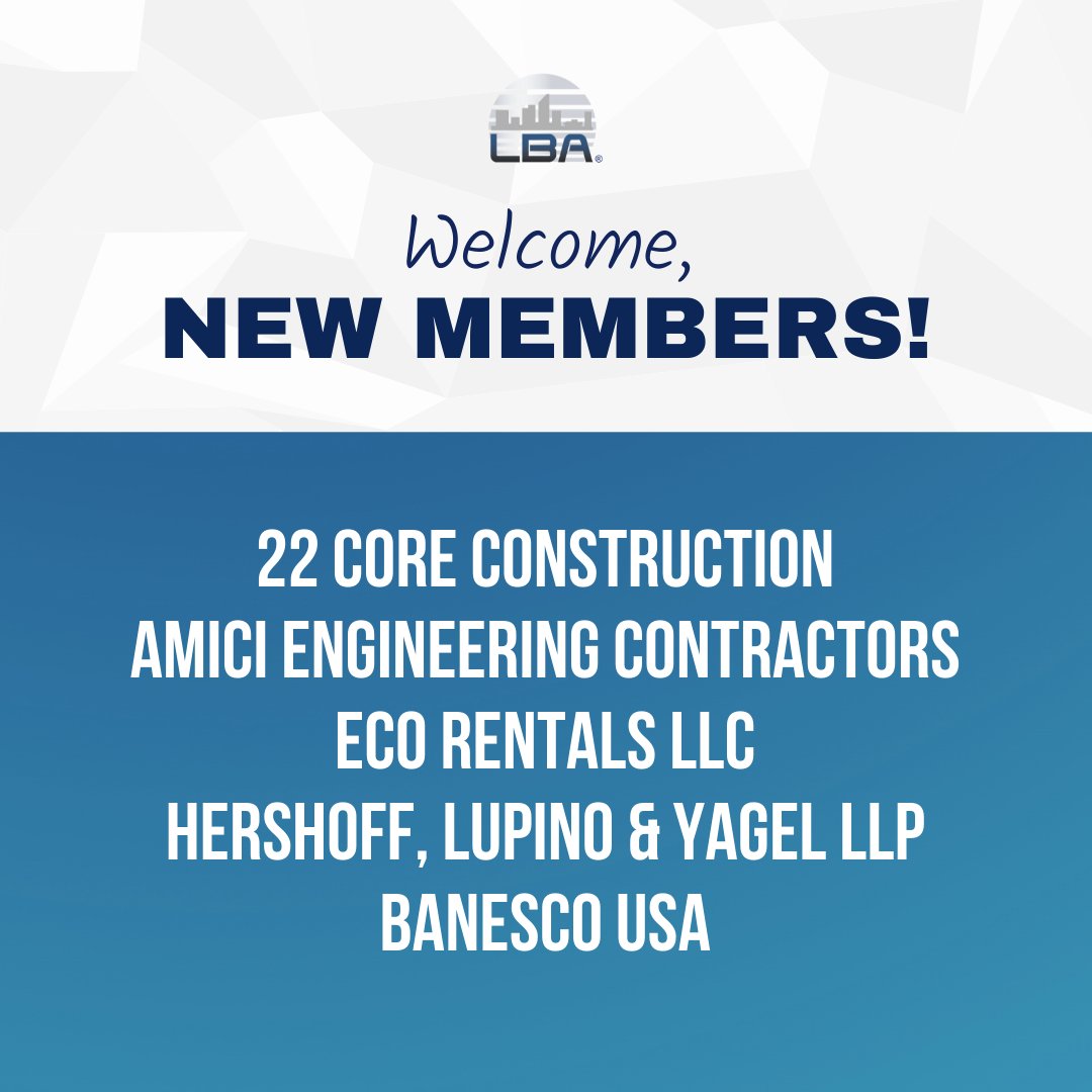 NEW MEMBERS ALERT! 🤩 We’re so thrilled to have you as part of the #LatinBuildersAssociation family. Join us in extending a warm welcome to:

@22coreconstruction
AMICI Engineering Contractors
ECO Rentals LLC
Hershoff, Lupino &amp; Yagel, LLP
<a href="/BanescoUSA/">BanescoUSA</a>