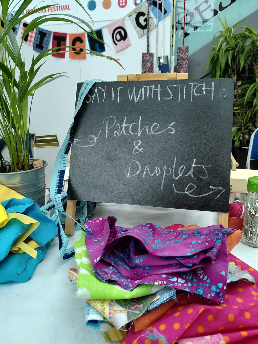 saywithstitchGY's tweet photo. We enjoyed a lovely day out to #NorfolkMakersFestival!
We led a session making craftivist patches &amp; @Refill inspired droplets 💧💙
In addition, our Threads of Survival quilt, created during COVID Lockdowns, is on display at @StPeterMancroft as part of the Festival https://t.co/ONawp2hkZr