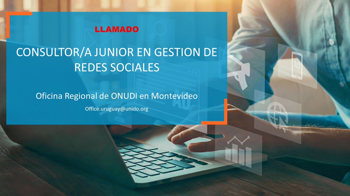 📣Estamos contratando ‼️ Consultor Junior en Social Media para <a href="/ONUDI_conosur/">ONUDI Argentina, Chile, Paraguay & Uruguay</a> en Montevideo 🇺🇾 - horario parcial, modo presencial.

Bases y condiciones: bit.ly/3tpXAzT

Fecha cierre🛑jueves 31 de marzo - 17:00 hs

Postular📩 office.uruguay@unido.org