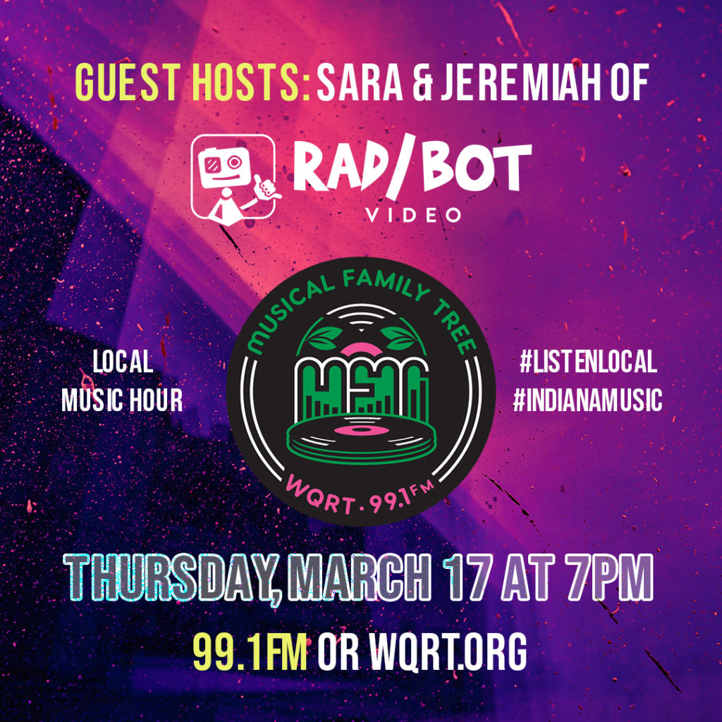 IndyChamber's tweet photo. #ICMemberNews: Sara Jones and Jeremiah Little from #RadBotVideo will guest host Thursday’s episode of @musicalfam, an all-local #Indiana music hour on 99.1FM. Tune in tomorrow at 7 p.m.: https://t.co/vSBRtdhSUW https://t.co/qQY1oGahYh