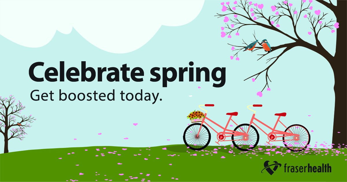 Fraserhealth's tweet photo. This spring, don’t let COVID-19 take the air of your tires. Get your booster today. New appointments added daily. Book today: https://t.co/tnJVWfZB0c | #VaxForBC #BCimmUNITY https://t.co/yRYMDbW8DD