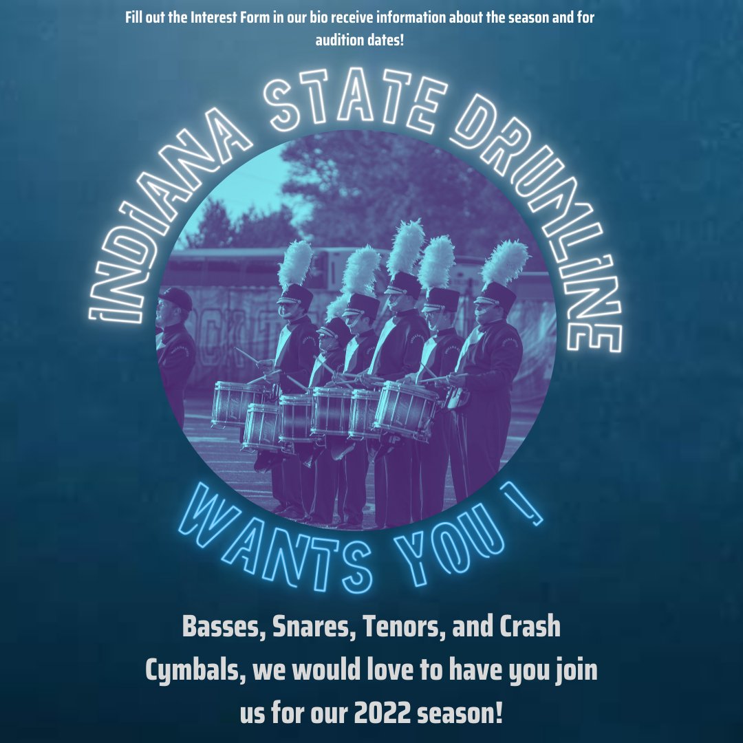 SycamoreBands's tweet photo. Want to march with the Indiana State Drumline? Now is your chance!
Make sure to fill out the Interest Form provided in our bio!

We hope to see you on the field in August! 🥁 https://t.co/Rm9TxMsn6F