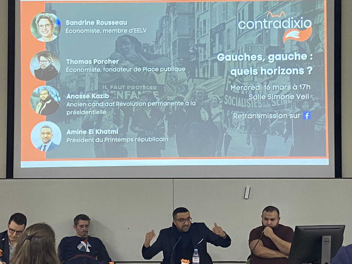 Conférence sur les horizons de la gauche avec <a href="/Aminelkhatmi/">Amine El-Khatmi</a> <a href="/AnasseKazib/">Anasse Kazib</a> et l’économiste Thomas Porcher animée par <a href="/contradixioscpo/">Contradixio Sciences Po 🦊</a>. Un débat houleux et riche en contenu pour la vie du débat démocratique. A bientôt pour prochaine conférence sur les horizons de la droite.🦊💪