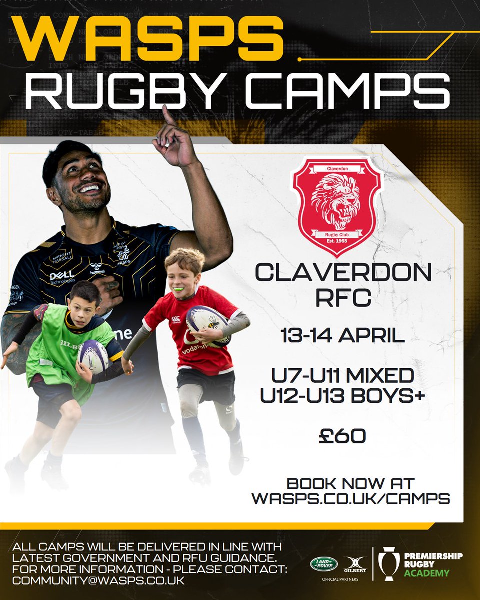 WaspsCommunity's tweet photo. We can't wait for our Easter Rugby Camps!

Coming to a club near you 👀

📍 @TamworthRUFC 
📍 @ClaverdonRFC 
📍 @GABRFCYouth 
📍 @thenuns 

For more info and to book - head to https://t.co/qjRhPcSojR

Come and learn to play the #WaspsWay

#WaspsAlways https://t.co/I6dJvXjHHN