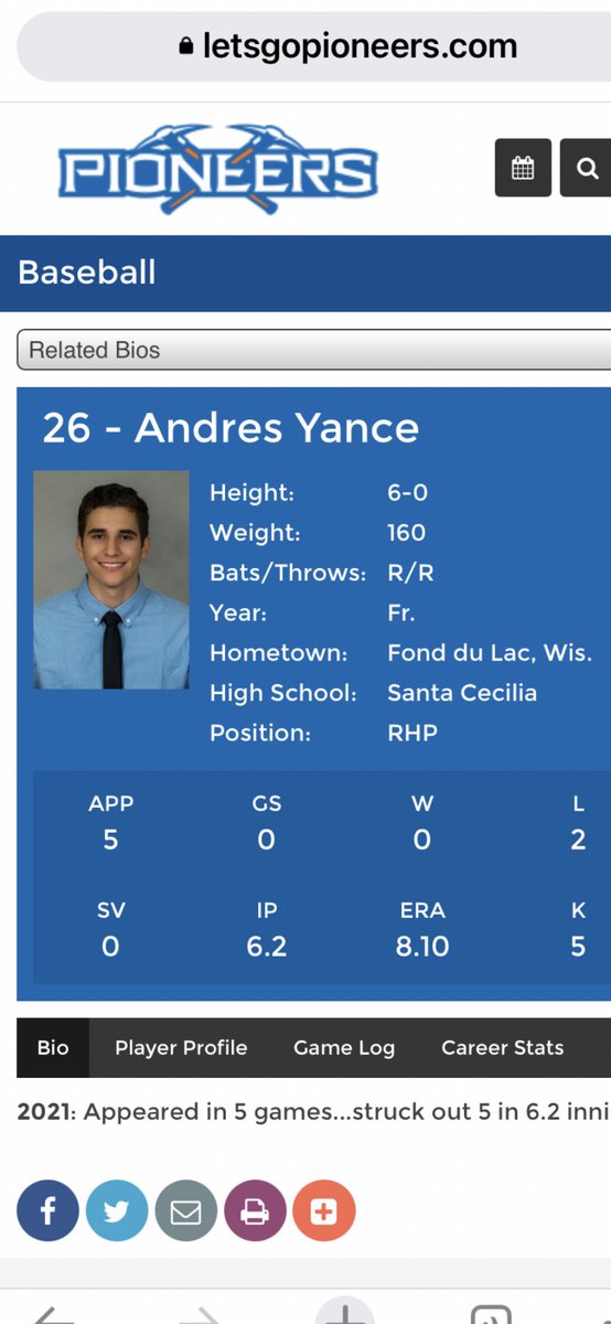 FondyLegion's tweet photo. Today we feature former Fondy Laker Andre Yance. He pitches for UW Platteville and is in his second year there. Good luck Andre keep getting better. #FondyLakers #Post75 https://t.co/Q01lJMw9KY