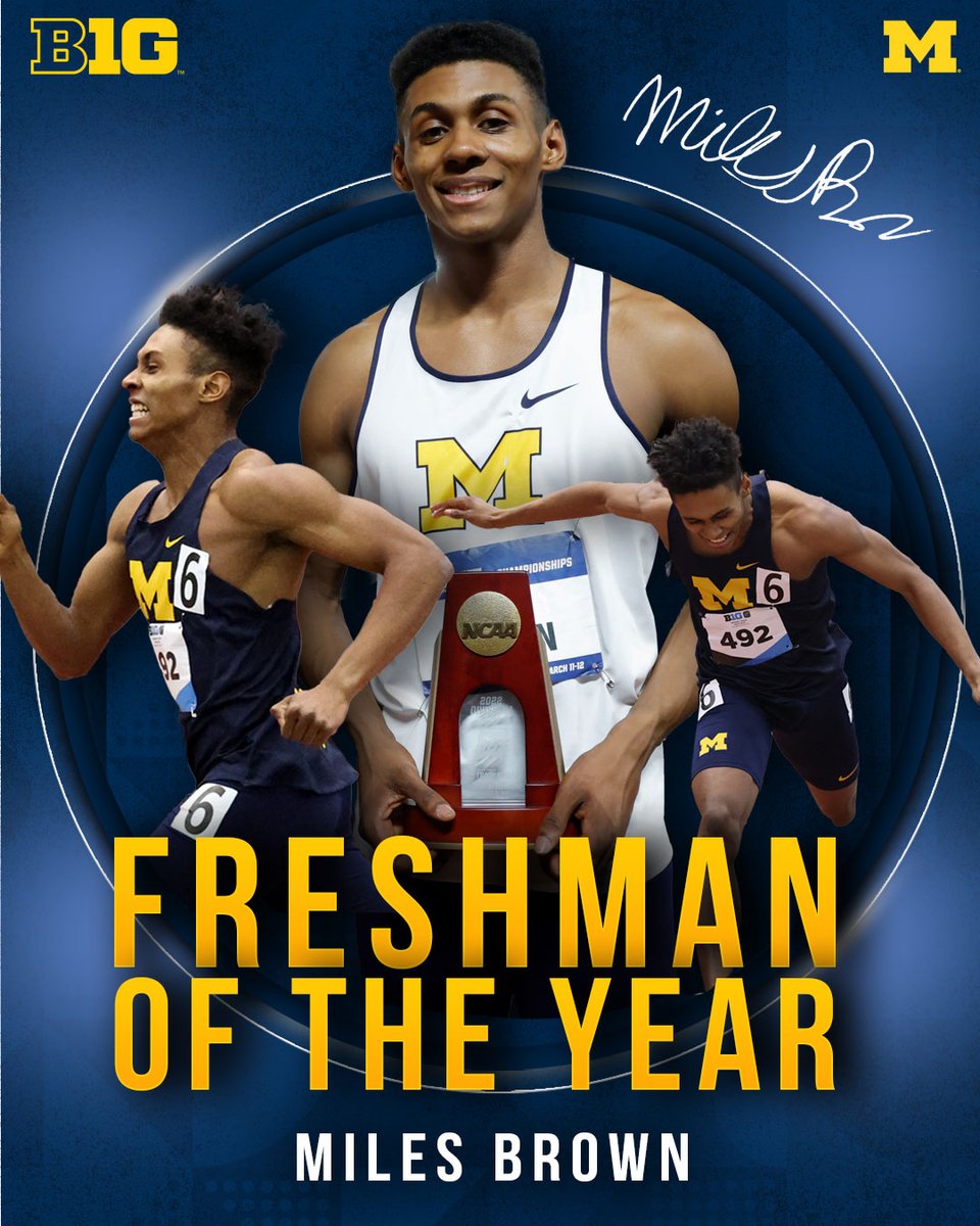 UMichTrack's tweet photo. School records? ☑☑☑
All-America awards? ☑☑
Big Ten medalist? ☑
No. 2 in American U20 indoor history for 800m? ☑

The latest accolade for Miles Brown to check off the list: Big Ten Indoor Freshman of the Year

STORY: https://t.co/L9z1KA4RET

#GoBlue https://t.co/xgap2JMkJr