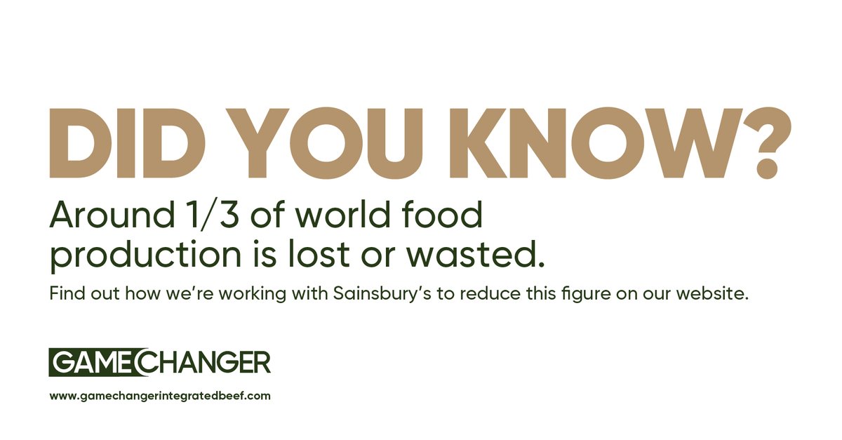 Around 1/3 of world food production is lost or wasted! Sainsbury's are working to reduce food waste by 50% by 2030 - reusing, reducing and recycling.

Read more about how we're doing more at gamechangerintegratedbeef.com/reducing-waste…

#britishfarming #farm #farmlife #ukfarming #farminglife
