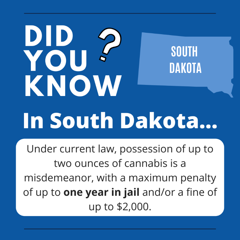 MarijuanaPolicy's tweet photo. In November 2020, South Dakota voters opted to put an end to cannabis criminalization, but the measure was overturned in the state Supreme Court. Consequently, possession of cannabis in South Dakota remains a criminal offense and can land you in jail. https://t.co/RlqhNeohOV