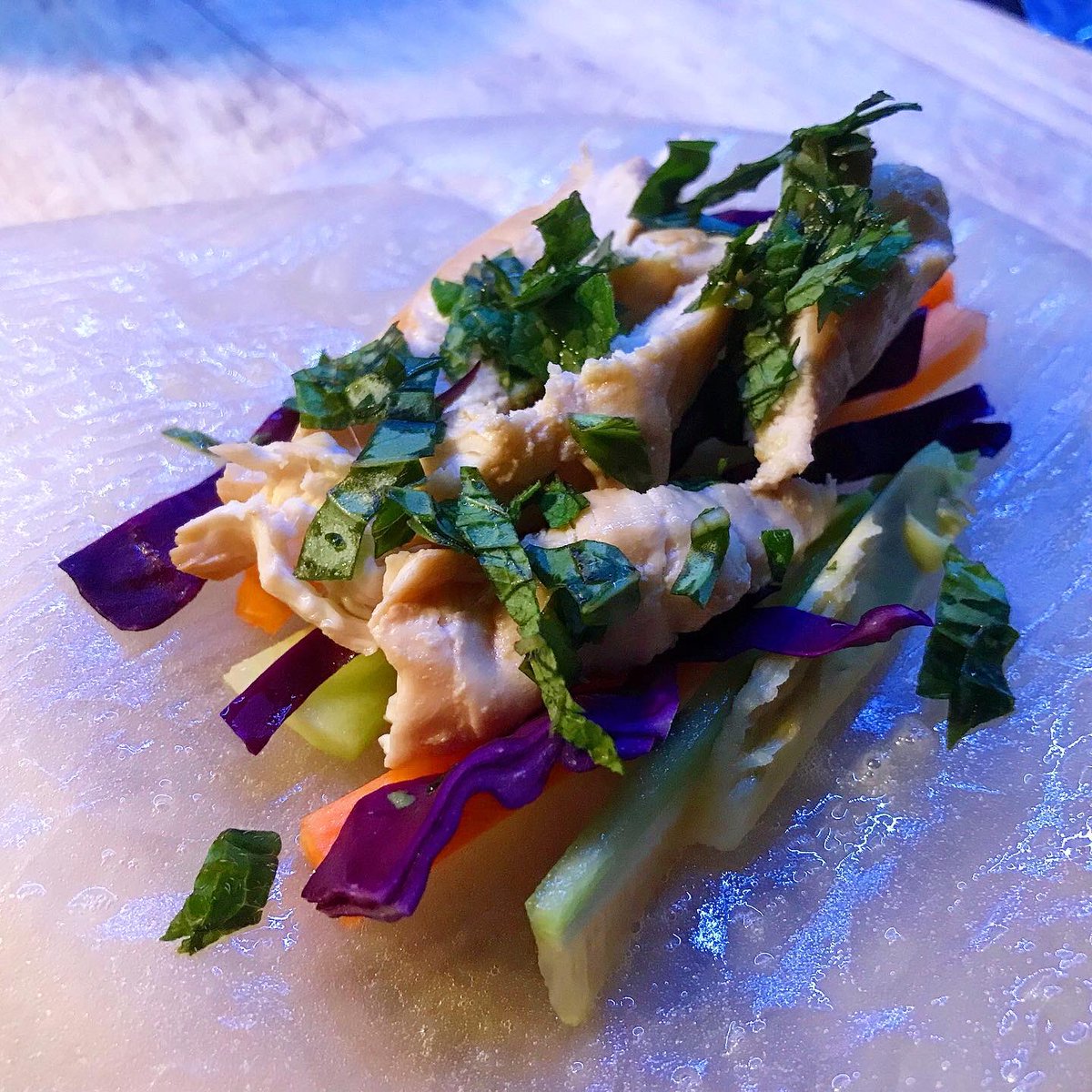 SweMetalChef's tweet image. First time making spring rolls. Test subject gave two thumbs up! \m/ #springrolls #peanutsauce #chicken #vegetables