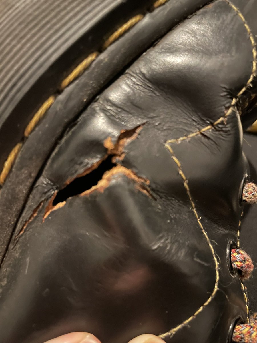 GeographyDaisy's tweet photo. @drmartens I’m a huge fan of yours but your shoes just aren’t what they used to be. I’m extremely disappointed, only had these ones for a year and a half and they’re fit for the bin 😢 https://t.co/AN9Q97gaIG