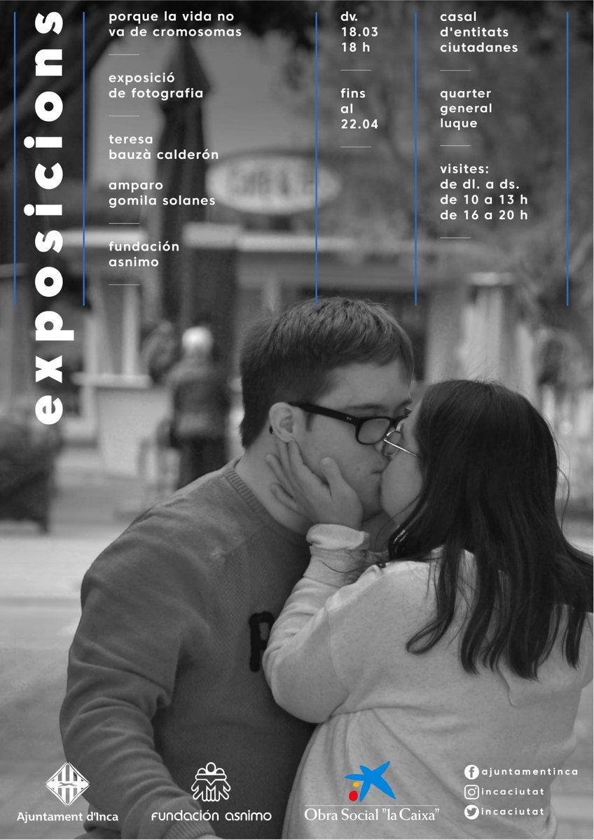 andreucaballero's tweet photo. El Casal d'Entitats Ciutadanes d'Inca acull l'exposició "Porque la vida no va de cromosomas", de la Fundación Asnimo, coincidint amb el Dia mundial de les persones amb la síndrome de Down. #EntitatsInca #IncaEnXarxa #ReiniciamInca https://t.co/sFVCEhEPwI