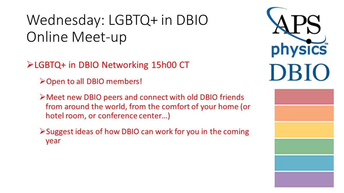 ApsDbio's tweet photo. Wednesday finds another great opportunity to network online: it’s the LGBTQ+ in DBIO online meet-up! Join us at 15h00 CT on Zoom.
Sign up for the link at: https://t.co/BlELKLJHGQ
#APSMarch #APSDBIO https://t.co/mcmgO7tJaY