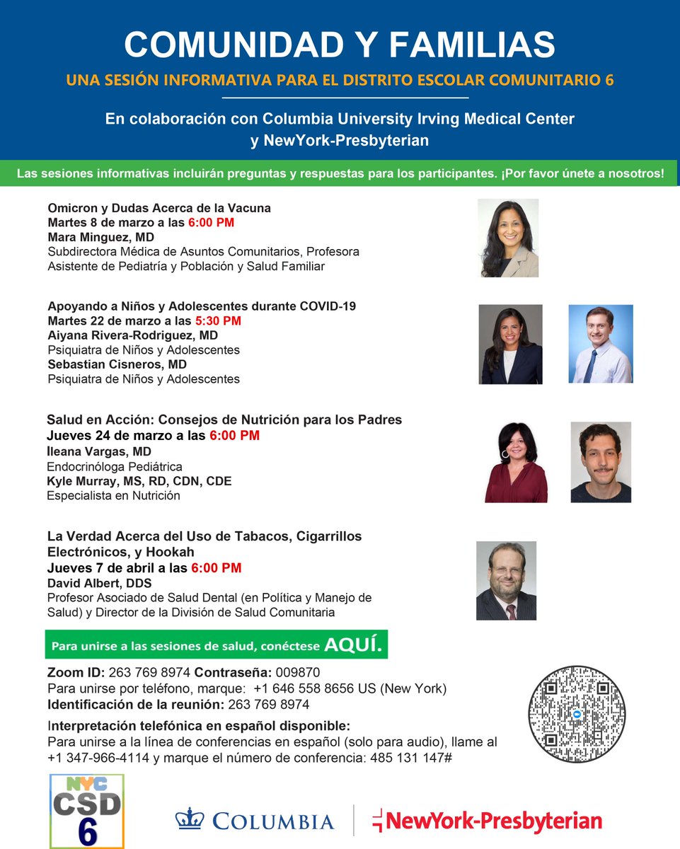 District6NYC's tweet photo. NEXT TUESDAY 3/22. District 6 @nyphospital @ColumbiaMed to host our #Health and #Wellness Series virtually on Zoom. Click here to join: https://t.co/8b4VznZZTn The goal is to provide helpful info and practical resources about a range of topics for the school community #CSD6 https://t.co/VexXZ5j1Yr