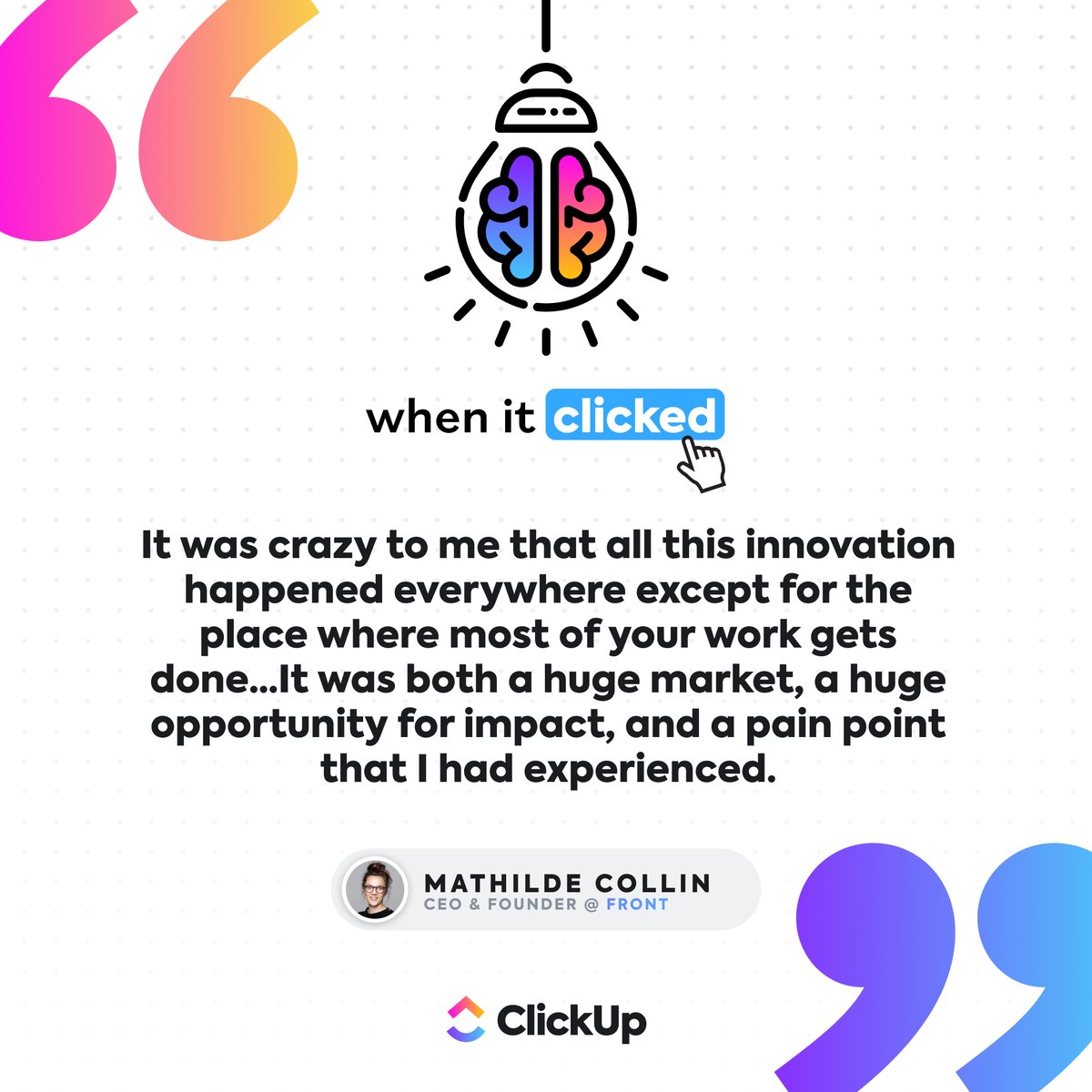 whenitclicked's tweet photo. Mathilde Collin (@collinmathilde), CEO &amp; Founder of @FrontHQ—from "When It Clicked" Episode 5.💜
#WhenItClicked
Listen here: https://t.co/INcJ5bcW26 https://t.co/Y93lEfFCF8