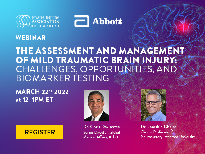 The Brain Injury Association of America is hosting a webinar on assessment and treatment of mild TBIs, with one discussed topic being biomarker testing. Please take the time to check it out and register here! bit.ly/3N8dCGr @biaamerica @AbbottNews
