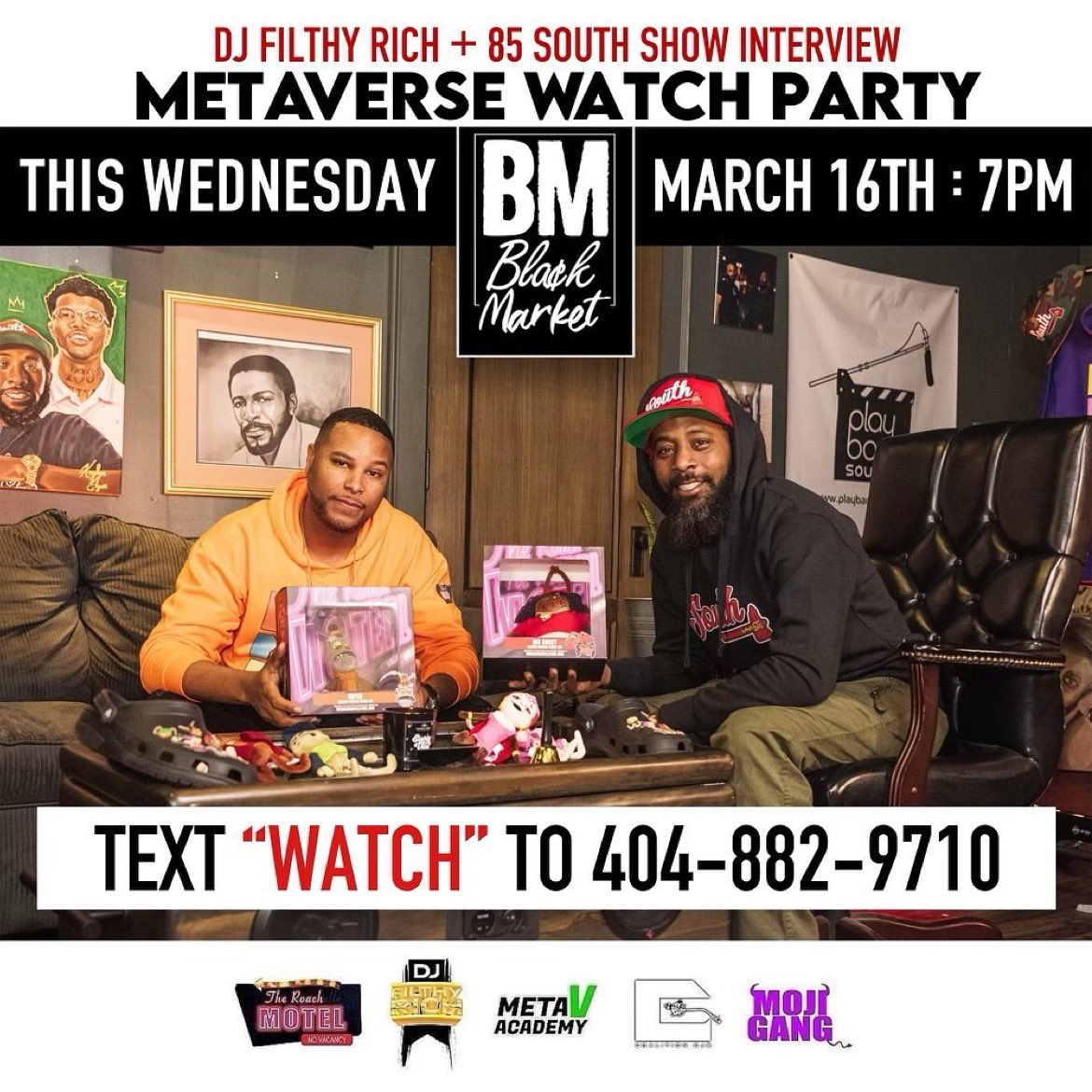 roachmotelnft's tweet photo. Hey man I made it to the couch! To celebrate we doing a watch party in my metaverse building this Wednesday at 7pm! Text the number for info. It’s gonna be an EXPERIENCE. #85SouthShow @8lackmarke5 @roachmotelnft @theroachmoteltv @metavacademy https://t.co/3skwWgwchm
