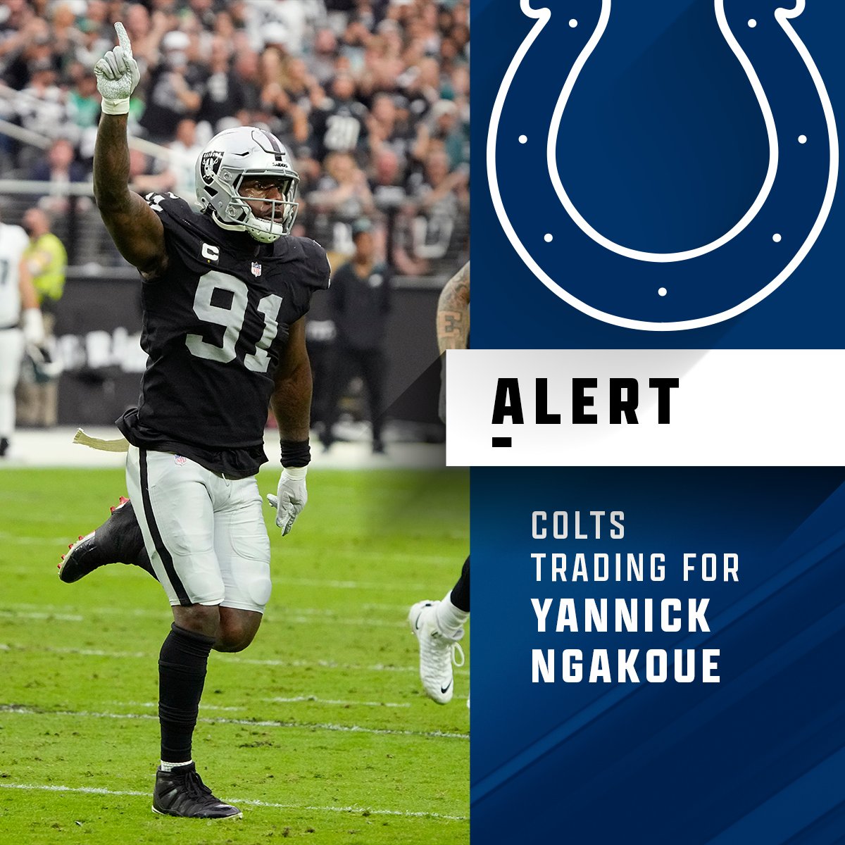 NFL's tweet photo. Raiders pass-rusher Yannick Ngakoue is expected to be traded to the Colts in a deal that includes CB Rock Ya-Sin. (via @RapSheet) https://t.co/wk5ULiCx9d