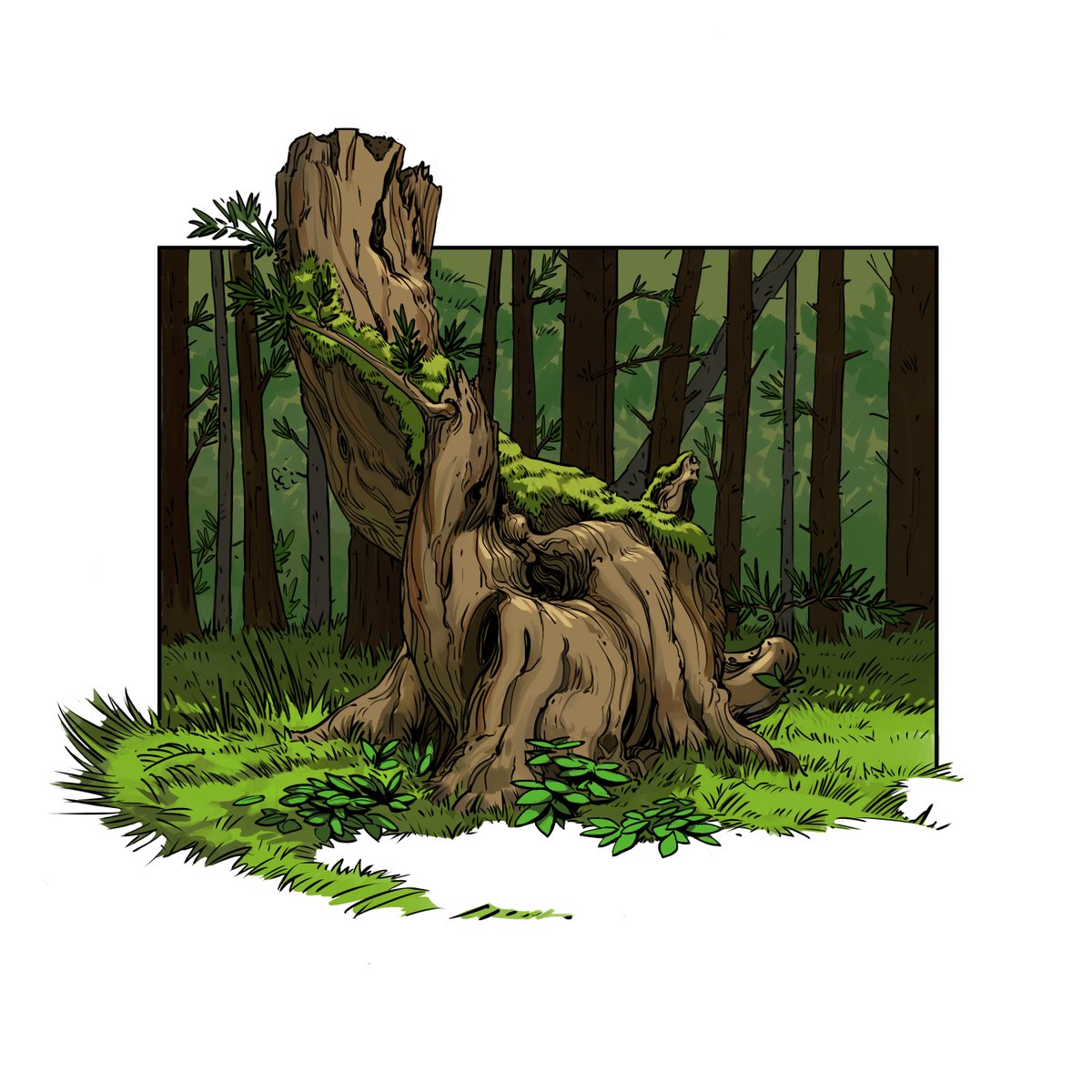 Curvy trunk with colours and some basic lighting :) #illustration #forest