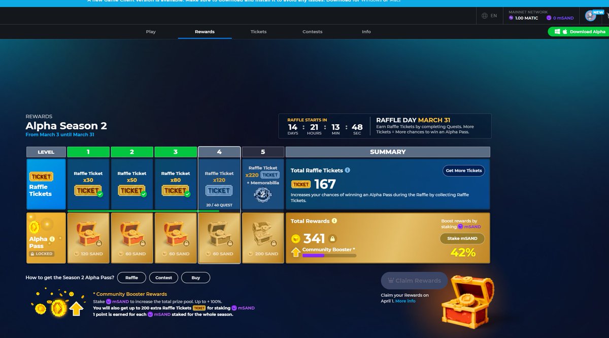 wufan05's tweet photo. @TheSandboxGame I just participated in the daily #SandboxAlphaS2Contest for a chance to earn up to 1,000 $SAND! Starting March 14 -  Show your Raffle Tickets. Check out my screenshot below! 👇 #SandboxAlphaS2 https://t.co/O7pFHGytUj