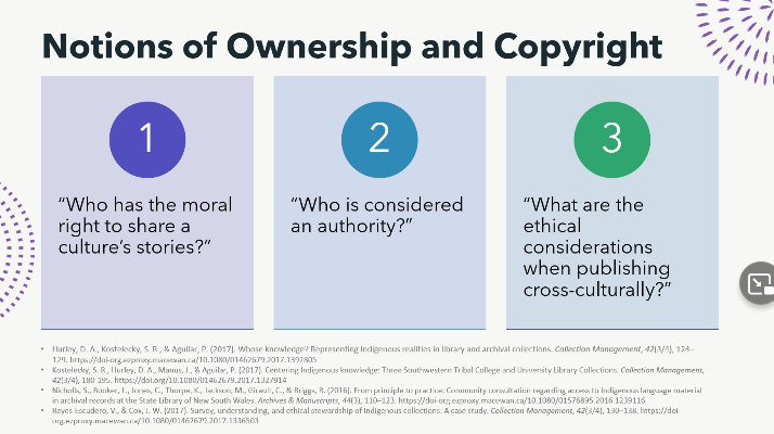 Important considerations in "Meeting the Need for Digital Resources By, For, and About Indigenous Peoples" from @MacEwanLib - involve people in indigenous communities to help with collection evaluation and acquisitions 

 #erl22