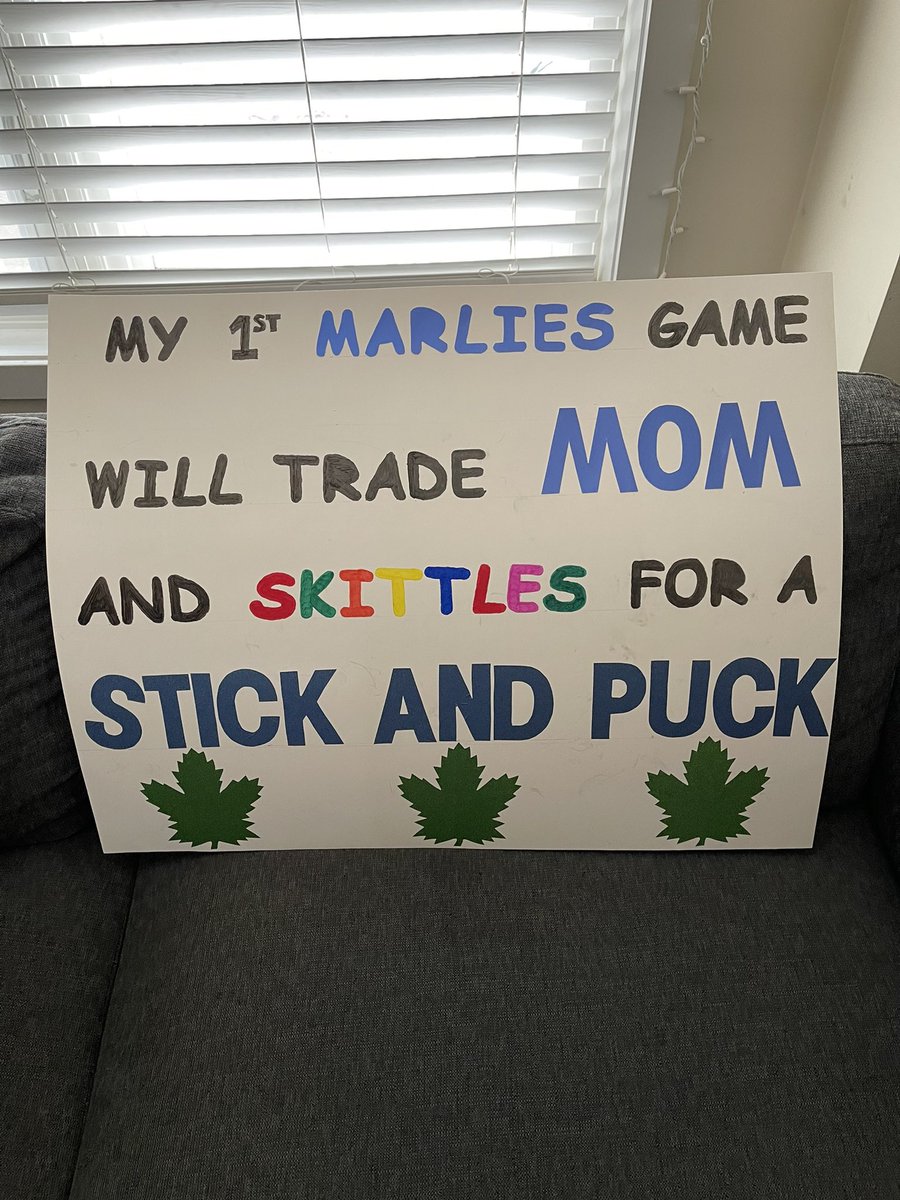 SteveLisa29's tweet photo. Lincolns first @TorontoMarlies game tomorrow. This is the sign he decided on making. #hockey #game #ahl https://t.co/XICsibgOne