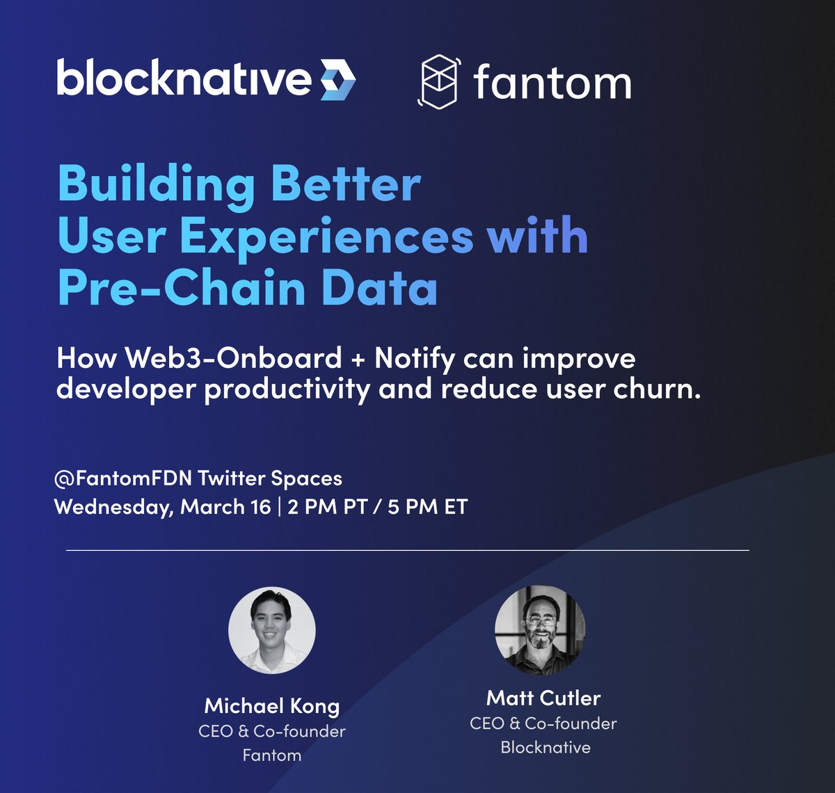 SonicLabs's tweet photo. 🎙️ 2 hours until Fantom CEO @michaelfkong and @blocknative CEO @mcutler go live to discuss the powerful benefits of leveraging #Web3 pre-chain data for users and developers alike.

📅  Today, Mar. 16

🕔  5pm ET / 2pm PT

🚨  Twitter Spaces https://t.co/es9P5B9kHx