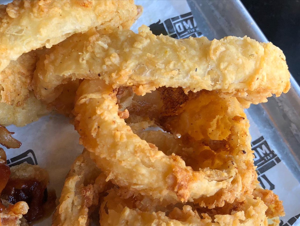 Head down &amp; enjoy the weather! Pictured is our hickory burger with onion rings🙌