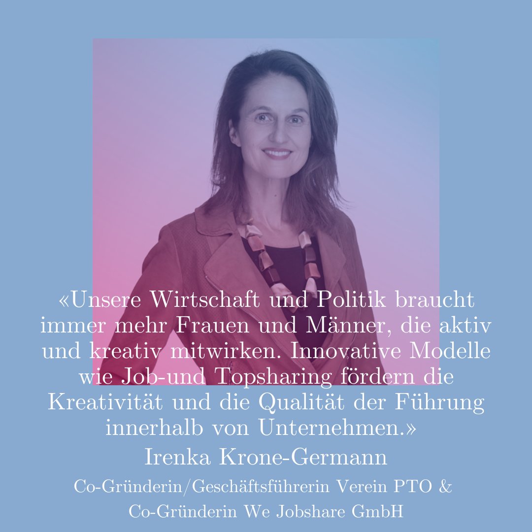 WEMEN_CH's tweet photo. Innovative Modelle wie Job- und Topsharing fördern die Kreativität und die Qualität der Führung.
Danke für dein Statement, Irenka Krone-Germann!
Sei auch Teil unserer Community: Schicke uns dein Statement 😊 #BetterTogether #diversity #genderequality #jobsharing #topsharing https://t.co/Ru4V77XV9q