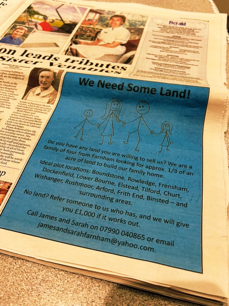 LandNeeded's tweet image. We are looking for about 1/3 of an acre of land south of Farnham in or around Frensham, Dockenfield, Binsted, Churt, Rowledge, Lower Bourne or the surrounding areas so we can build our family home. Drop us a note if you have any land that could be for sale.