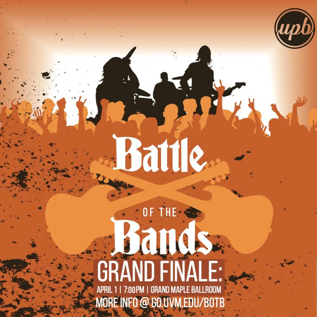 Join us April 1st and support the four remaining student bands: All Night Boogie Band, Assorted Fruit, McAuley Kart, and Rose McCann Band!
The winner will have the opportunity to open for UPB's SpringFest on Saturday, April 23rd. See you there!