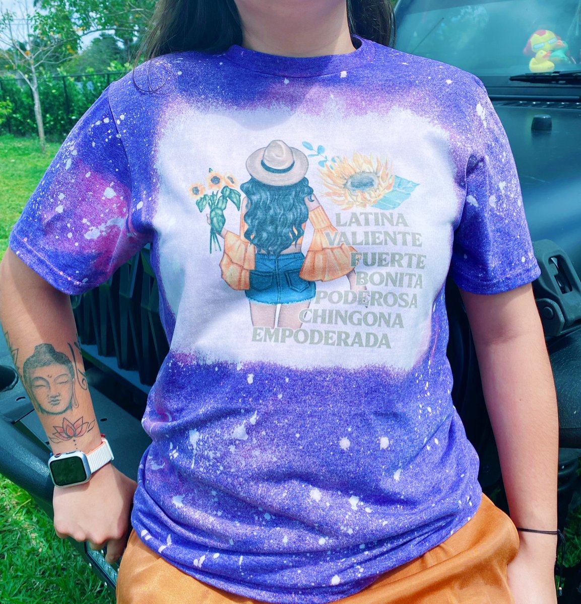 USCcreations's tweet photo. In honor of celebrating women this month we have this awesome Latina inspired bleached t-shirt!💃🏼💜

➡️Completely customizable, you choose the color of the shirt and can also add personalization on the back or sleeves! 

➡️Shipping and pickup option available! https://t.co/hRWpM9ga6E
