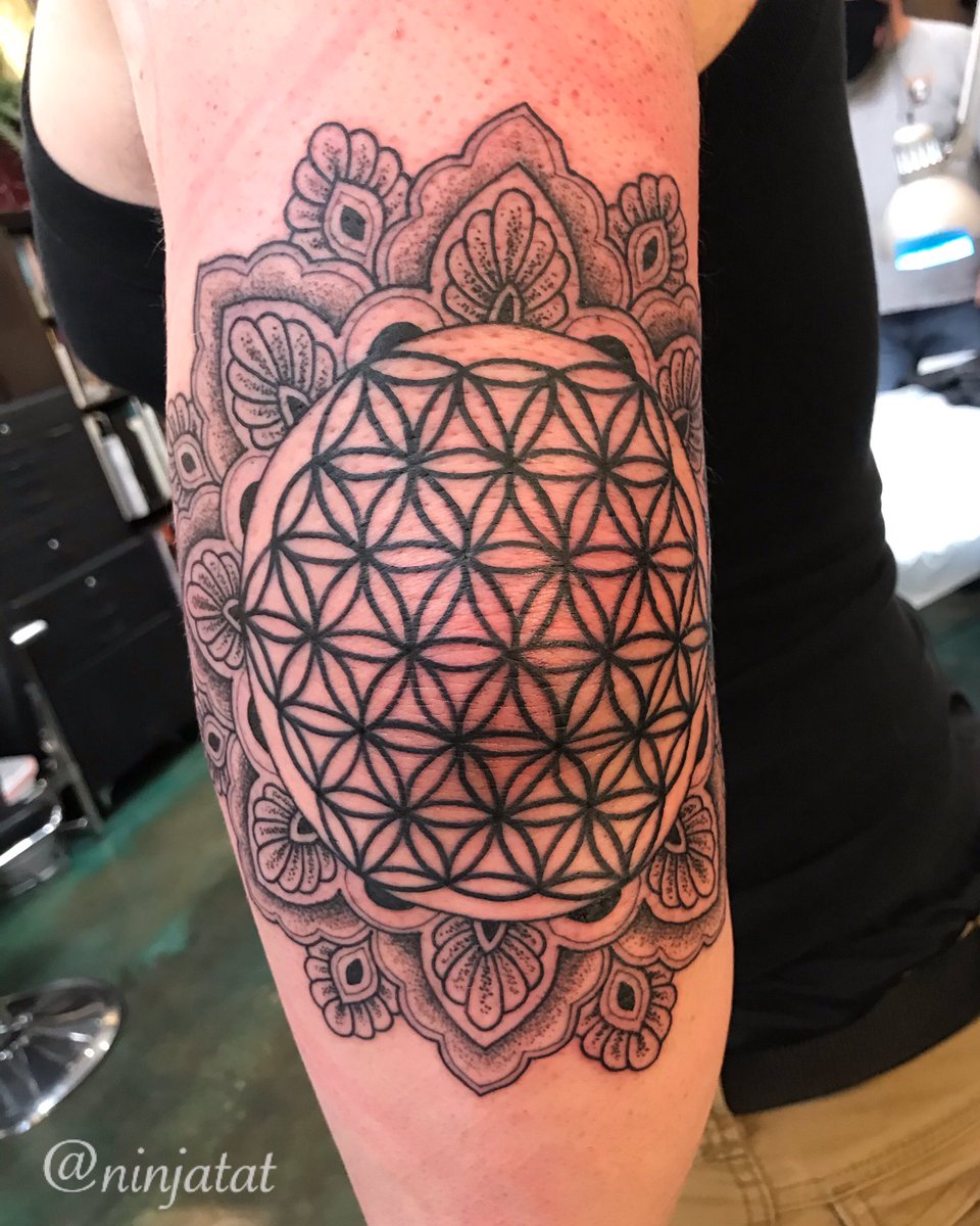 ninjatat's tweet photo. #mandala #elbowtattoo #tattoo #inked #sacredgeometry #floweroflife #seedoflife #treeoflife #pnw #ninjatat https://t.co/ZKYXc06NNd
