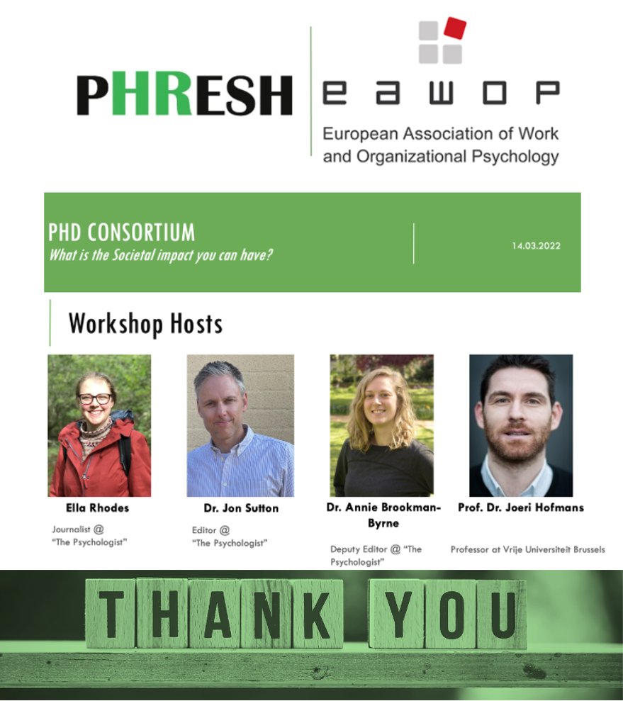 pHResh - HR & OB PhD Network (@phresh_network) on Twitter photo Dear pHResh Network and Eawop members,
It was a pleasure to reconnect this Monday at the EAWOP x pHResh consortium. A big thank you goes to the workshop hosts @EllaRhodesPsych, <a href="/jonmsutton/">Dr Jon Sutton</a>
@abrookmanbyrne, and Prof. Joeri Hofmans! It was so inspiring! Dear pHResh Network and Eawop members,
It was a pleasure to reconnect this Monday at the EAWOP x pHResh consortium. A big thank you goes to the workshop hosts @EllaRhodesPsych, <a href="/jonmsutton/">Dr Jon Sutton</a>
@abrookmanbyrne, and Prof. Joeri Hofmans! It was so inspiring!