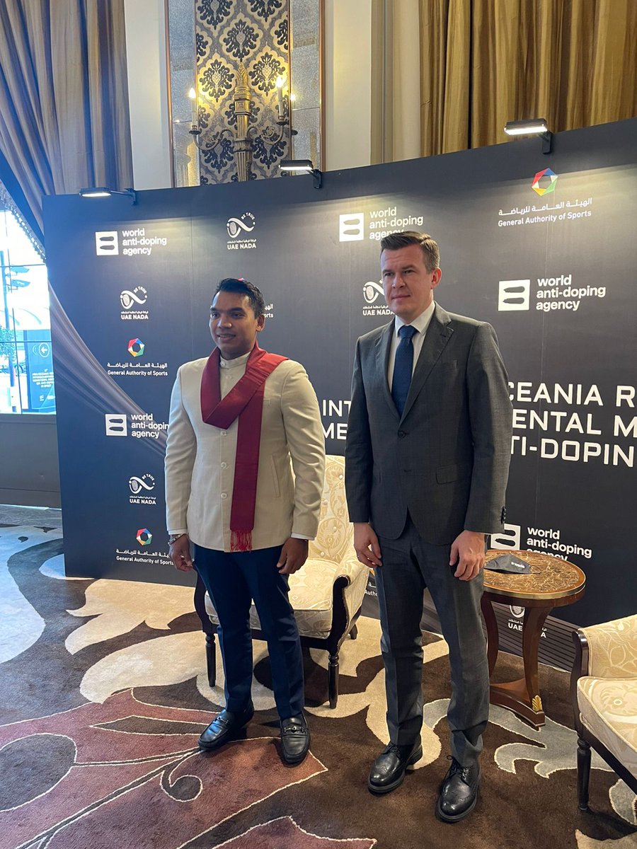 The Hon.Minister Namal Rajapaksha and the Chairman of SLADA Professor Arjuna de Silva at the 17th Asia/OceaniaIntergovernmental MinisterialMeeting on AntiDoping in Sports, hosted in UAE this year.
It offers the opportunity to learn more from one another to advance the Clean Sport