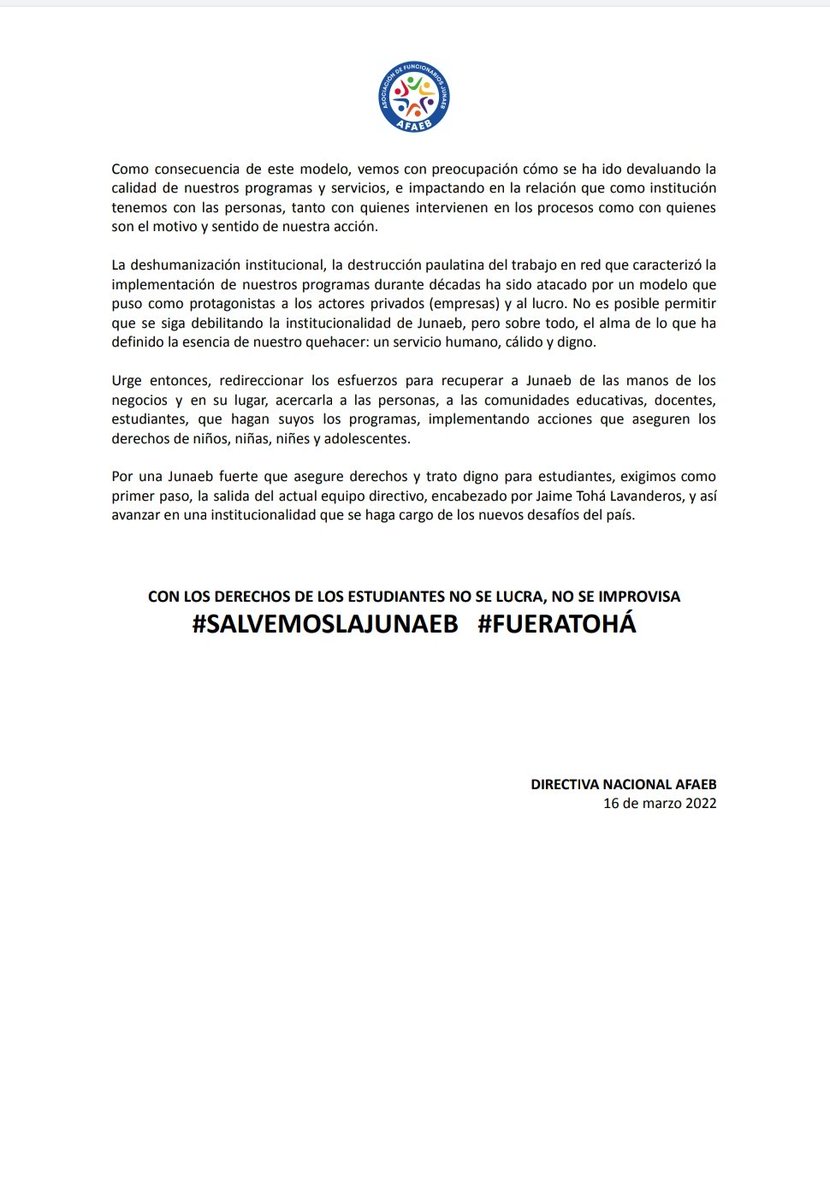 AFAEB #JunaebNoSeVende tweet media