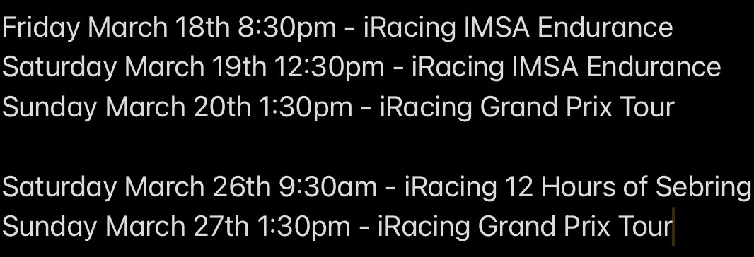 SquilliamLive's tweet photo. This is what it looks like I’ll be streaming for the next two weekends. Looking to do some racing on stream every Saturday and Sunday moving forward. If possible I’ll be trying to squeeze some week day races in some nights but we’ll see! https://t.co/7ut8iflY7n