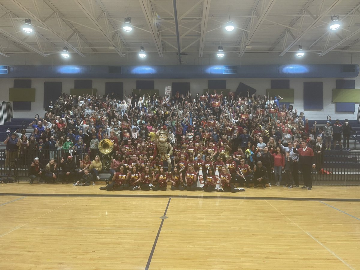 Pretty cool afternoon having the band, dance team, @USC_mikebohn and staff visit <a href="/SterlingSchool/">Sterling School</a> before <a href="/USC_Hoops/">USC Men's Basketball</a> start the NCAA tourney Friday in Greenville!