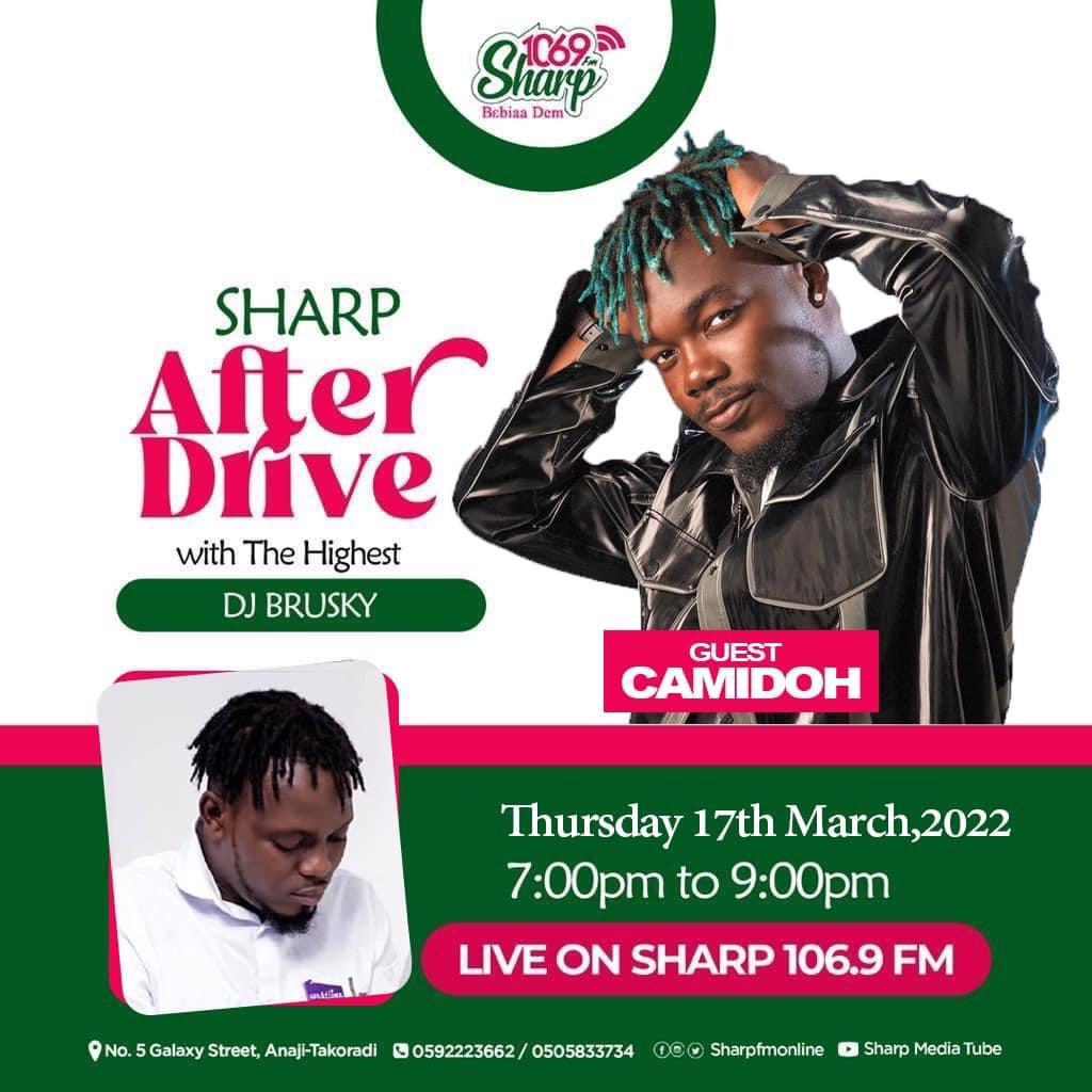 Make a date with multiple award winning <a href="/DjBruskyPennien/">Djbrusky Pennien</a> as he host the sugarcane hitz maker <a href="/Camidoh/">TopBöy🤴🏽</a> on Thursday 17th march 2022 on Sharpfm Afterdrive from 7pm to 9pm . Don't miss it
