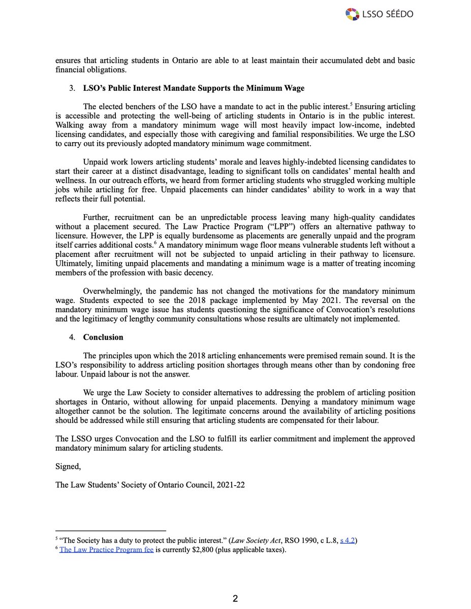 LSSOnt's tweet photo. The LSSO sent Convocation a formal submission about the upcoming vote on a mandatory minimum wage for licensing candidates. See the submission linked and attached below.

Read it on our website: https://t.co/ArYHPghjsO

Share your feedback: https://t.co/rMZVD09Bt0

#lawtwitter https://t.co/BSMdvMuJ2W