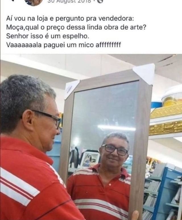 wybcut's tweet photo. Aí vou na loja e pergunto pra vendedora: Moça,qual o preço dessa linda obra de arte? Senhor isso é um espelho.
Vaaaaaala paguei um mico afffffff https://t.co/XVP3A4bXCS