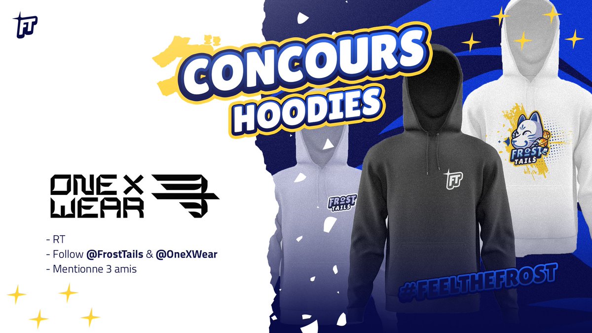FrostTails's tweet image. 🎁 #Concours

On célèbre la sortie de nos magnifiques hoodies, donc on organise un concours giveaway ! 🙌
Pour pouvoir gagner le pull de son choix il faut :

🔵 RT ce tweet
🔵 Follow @FrostTails &amp;amp; @OneXWear 
🔵 Tag trois amis dans les commentaires !

🍀TAS le 1 avril 2022