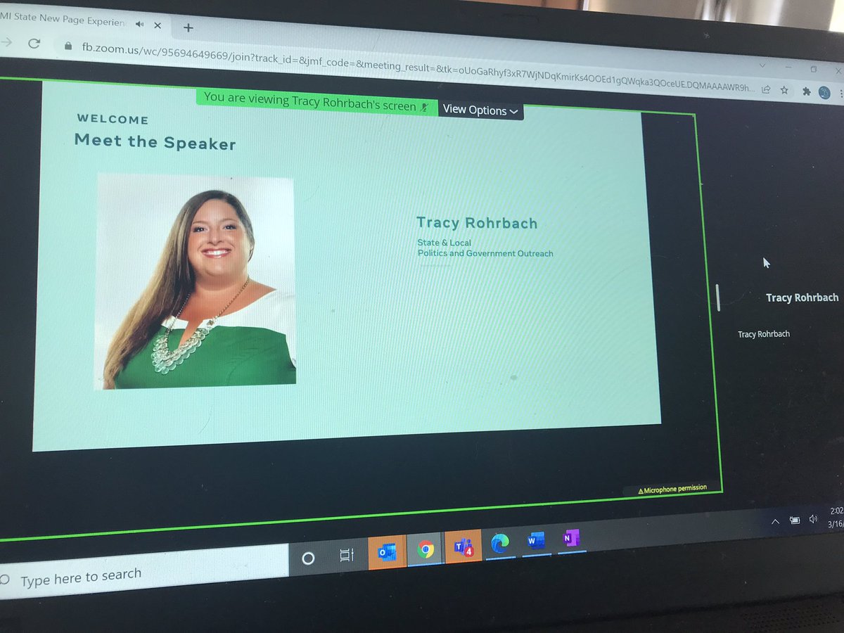 AndrewJBelanger's tweet photo. Big thanks to Tracy from the @Meta Facebook Politics & Government Outreach team today for chatting #Facebook’s new pages experience w/ @migovernment #SocialGov staff! Appreciate the presentation & the Q&A’s. #MiGovSocial #MiGovDigital https://t.co/GfOO1H1ghw