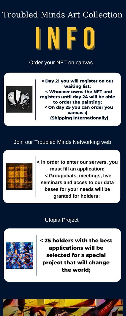 TroubledMindsNF's tweet photo. Here are some of our collection utilities:

#NFTCommunity #NFTCollection #NFT #Utopia https://t.co/foeErWuQrL