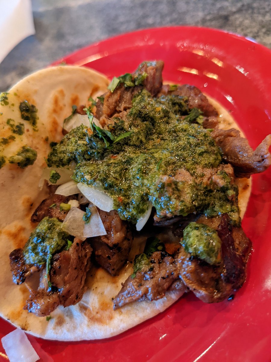 TableBoothorBar's tweet photo. Carnitas Steak Tacos for Taco Tuesday @cantina_loca Sugar Hill, GA! That chimichurri sauce is my jam! #foodie #tableboothorbar https://t.co/yUJBPYckuv