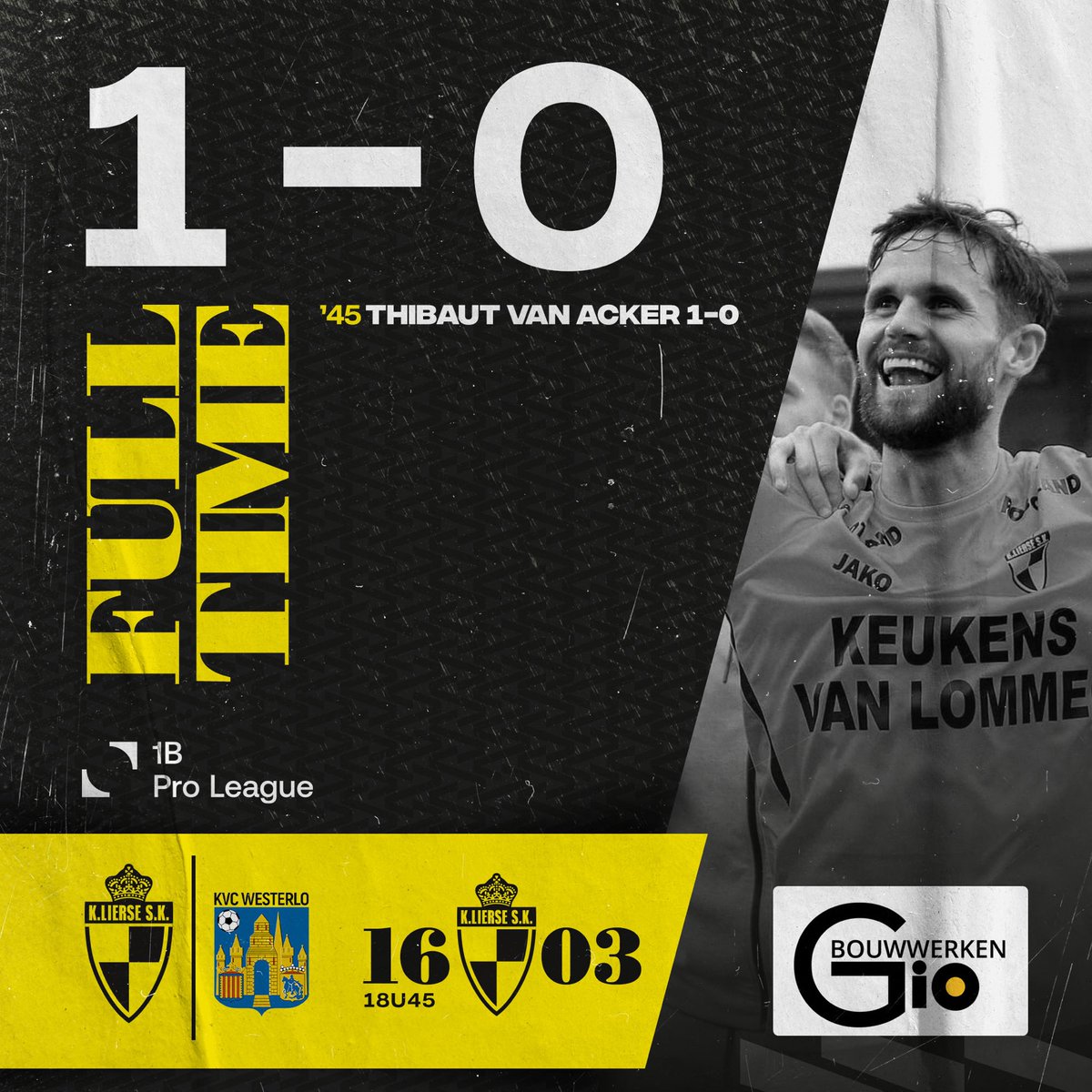 K_Lierse_SK's tweet photo. ⏱ EINDE WEDSTRIJD | 1️⃣ - 0️⃣ | DERBYWINST!! 💛🖤 #LIEWES https://t.co/kx1fRAAPQr