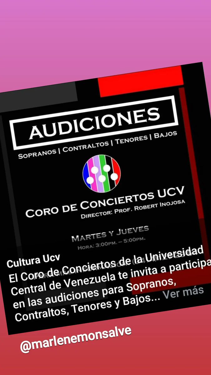 marle_20's tweet photo. @CC_UCV y su director @Inojosa77 llaman a audiciones!!!! Si te gusta cantar #ucevista..échale pichón...es una gran experiencia https://t.co/N9EQ8me4rY