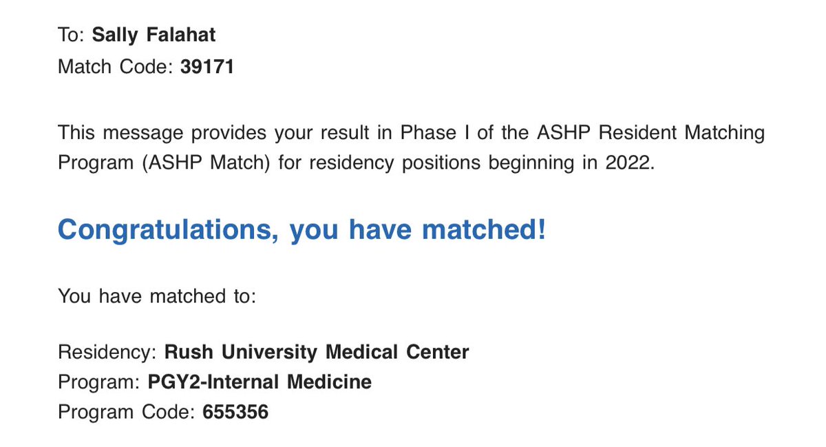 Salpal929's tweet photo. So excited to have matched at @RushPharm!!! I can’t wait to start this new journey as a PGY2 in internal medicine. The Lord is so good!! #PharmRes #MatchDay2022 https://t.co/3TZwdPsrpc