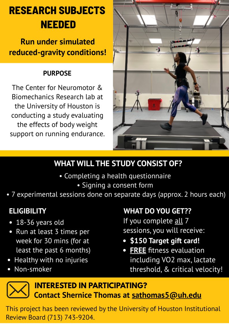 I'm currently recruiting subjects for my dissertation project which will investigate the effects of body weight support on running endurance. You'll get to run at 50% of your body weight and get lots of fitness info for FREE! :) DM me if you're interested!